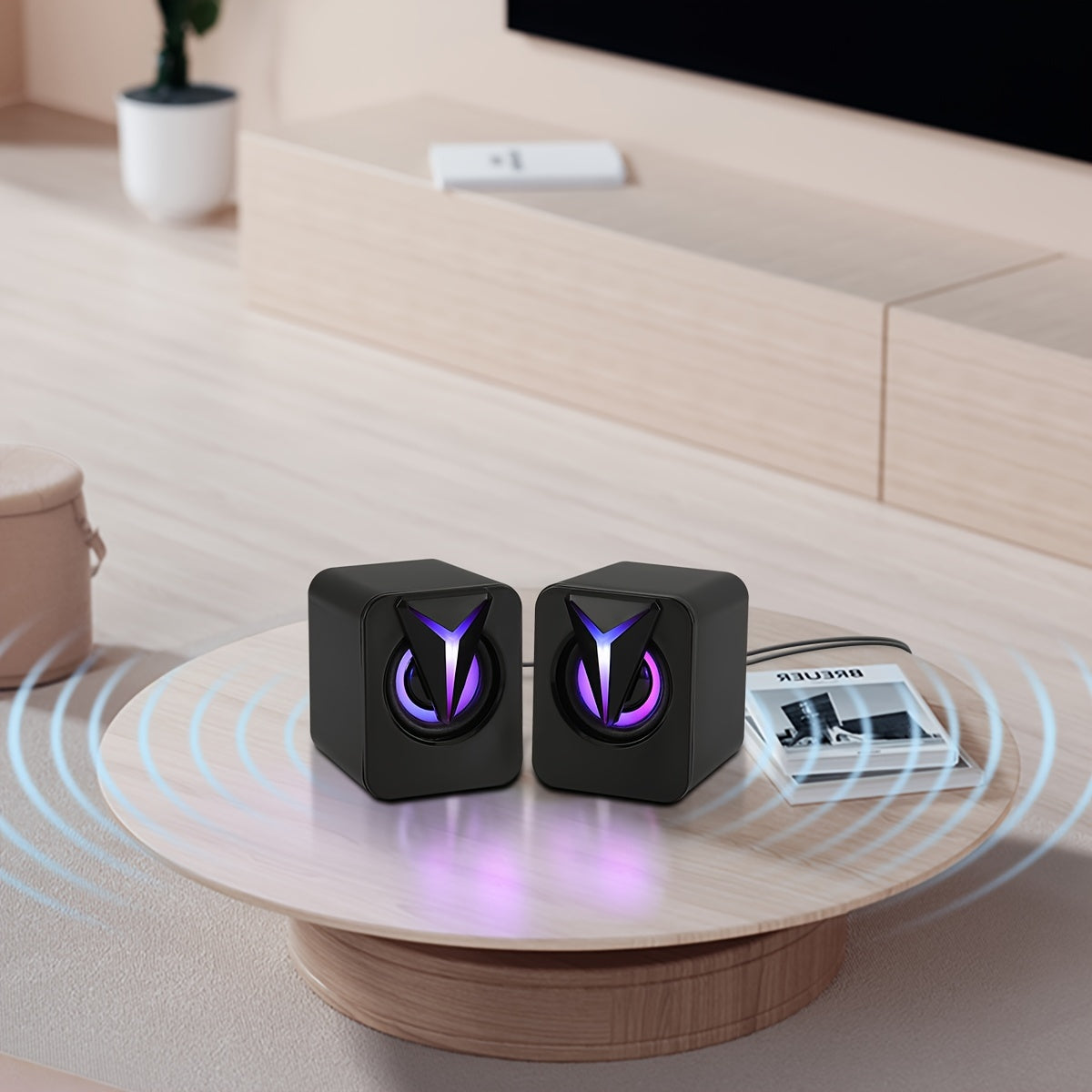 Computer Speaker USB Powered - 2.0 Mini Portable Subwoofer with RGB Lights Volume Control 3.5Mm Aux-In Hifi Stereo Sound Desk Audio System for Pcs Laptops Tablet Phone
