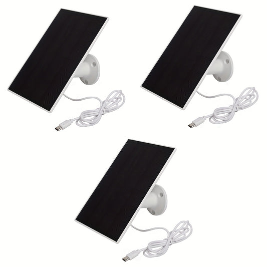 [Portable Solar Panel] 3pcs Portable Solar Charging Panel Kit for Low-Power Security Camera Outdoor, Fans And Wireless Doorbells, 5V/3W Solar Panel with 360 Degree Mount - USB And Type-C for Camping, Hiking