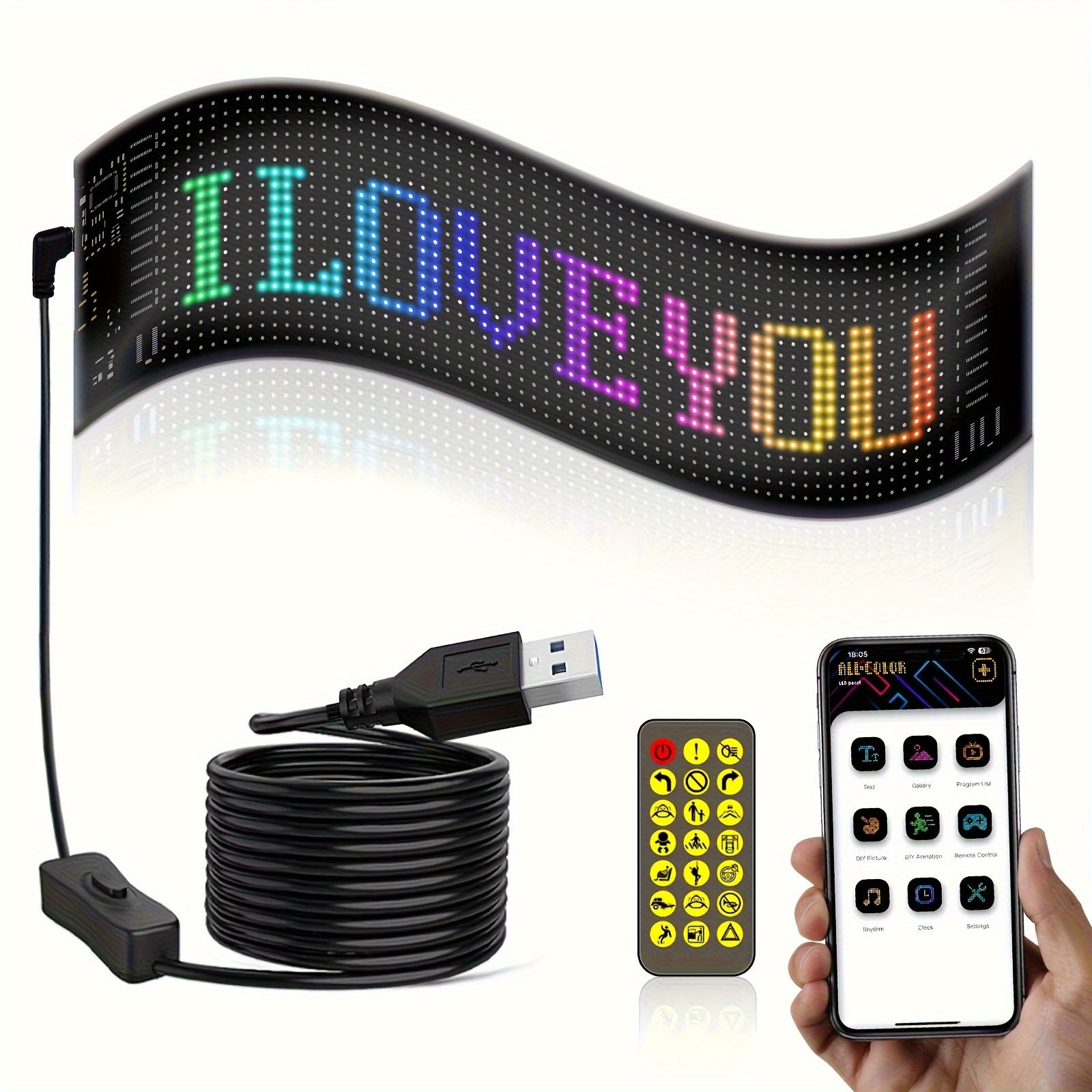 4th Of July Decor: [Flexible LED Dot Matrix Panel] LED Dot Matrix Display, Supports USB Power Supply, App Control | Flexible, DIY Programmable Lighting, Suitable for Shops, Hotels | Easy to Install, Durable Design, Dimmable Graphite RGB Display