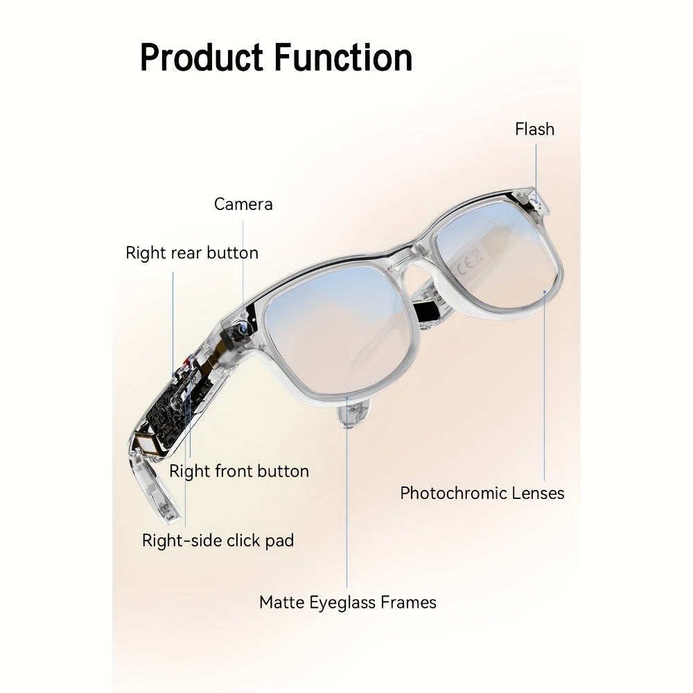 [1080P] KLZO's Latest 8-Megapixel Dual Camera Smart Glasses, Intelligent AI Glasses, Automatic Color Change, 1080P High-Definition Camera, 290mAh Long Battery Life, Dual Microphone High-Definition Calling, Air Conduction 360° 3 Surround Sound