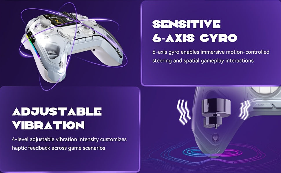 [Wireless Gaming Controller V2] Wireless Gaming Controller V2/White - Interactive Screen, Hall Effect Stick & Trigger, RGB Lighting, Remappable Buttons, 1800mAh with Charging Dock for PC/Switch/iOS/Android/Steam Deck (No Drift) [Notice: Not Compatible wit