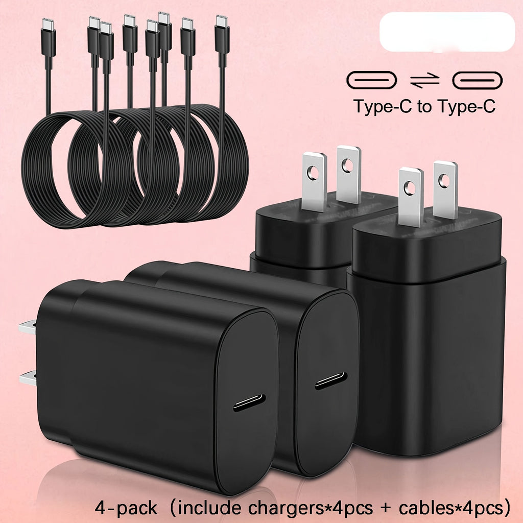 [Fast Charging Set] 4-Pack Type-C Fast Charging Wall Charger And 4Ft Cable Set, Compatible With S23/S22/Note Series