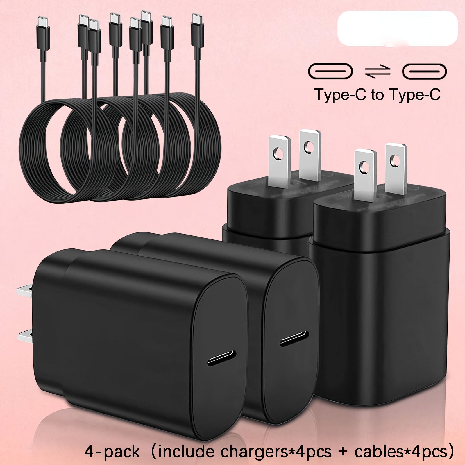 [Fast Charging Set] 4-Pack Type-C Fast Charging Wall Charger And 4Ft Cable Set, Compatible With S23/S22/Note Series