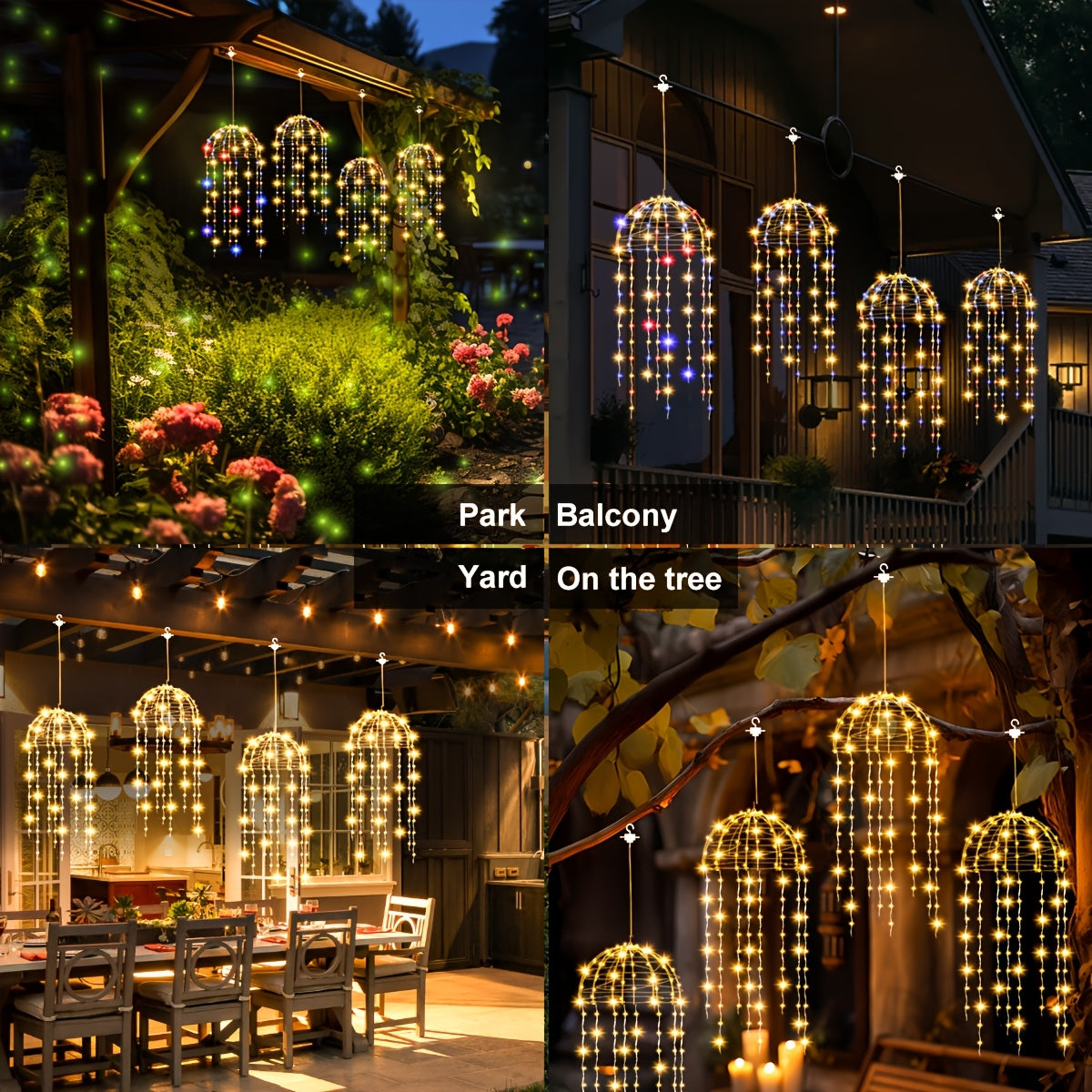 [Wedding, Valentine's Day] 4pcs Solar LED Lights, Wire Hanging Jellyfish Lights, 8 Modes, Outdoor Home Garden Decoration, Wedding, Valentine's Day, Outdoor Decoration, Creating Atmosphere For Courtyards, Bars, And Events, Holiday Decorative Lights | Hangi