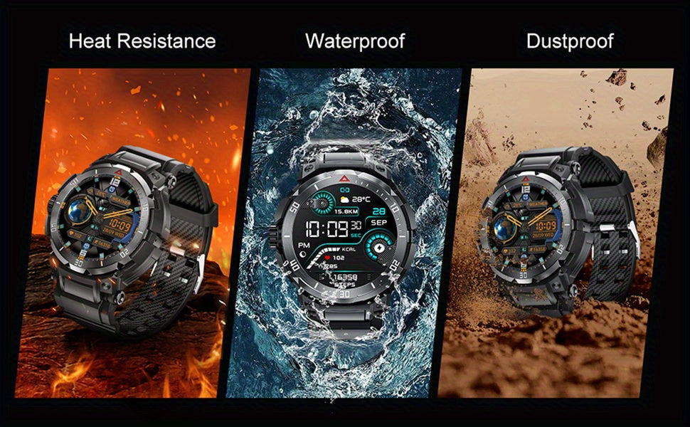 Outdoor Smart Watch Built-in Earphones Weather Calorie Counter Fitness Tracker with 100+ Sports Modes 1.46 Inch IPS Touch Screen Alarm Reminder Remote Control Smart Watch for iPhone/Android Phones