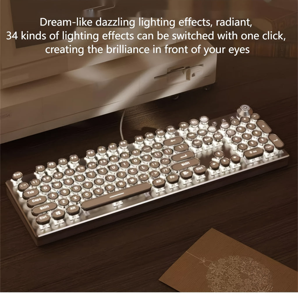 Steampunk Real Mechanical Keyboard Old-Fashioned Typewriter Blue Switch Desktop Computer Gaming Esports Office Laptop Universal Windows USB Wired