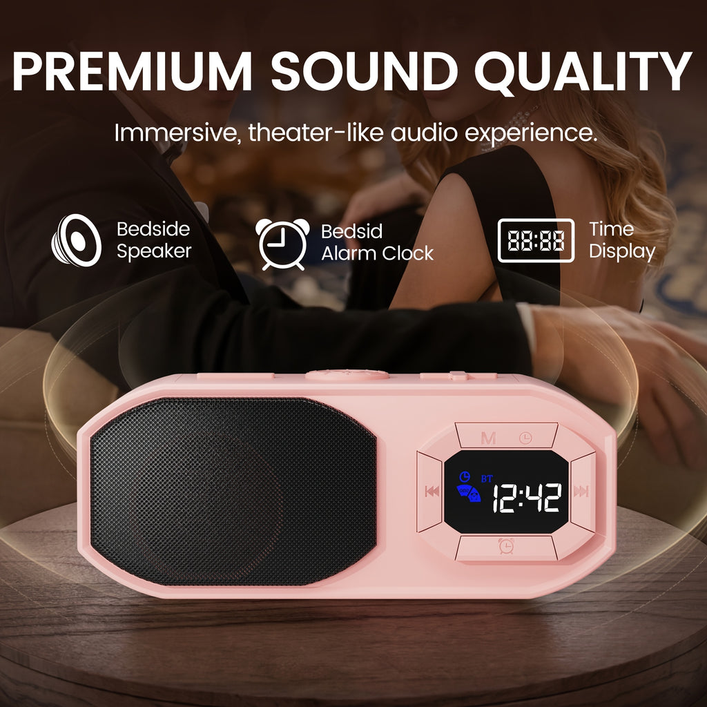 Wireless Speaker with Digital Alarm Clock, Fixed-time Alarm, HD Sound, High - Quality Diaphragm, TWS Pairing, Wireless/USB/TF Card/AUX, Rechargeable Battery, Type-C Charging Cable, Non-slip Pad, Suitable for Home, Bedroom, Dorm, Camping