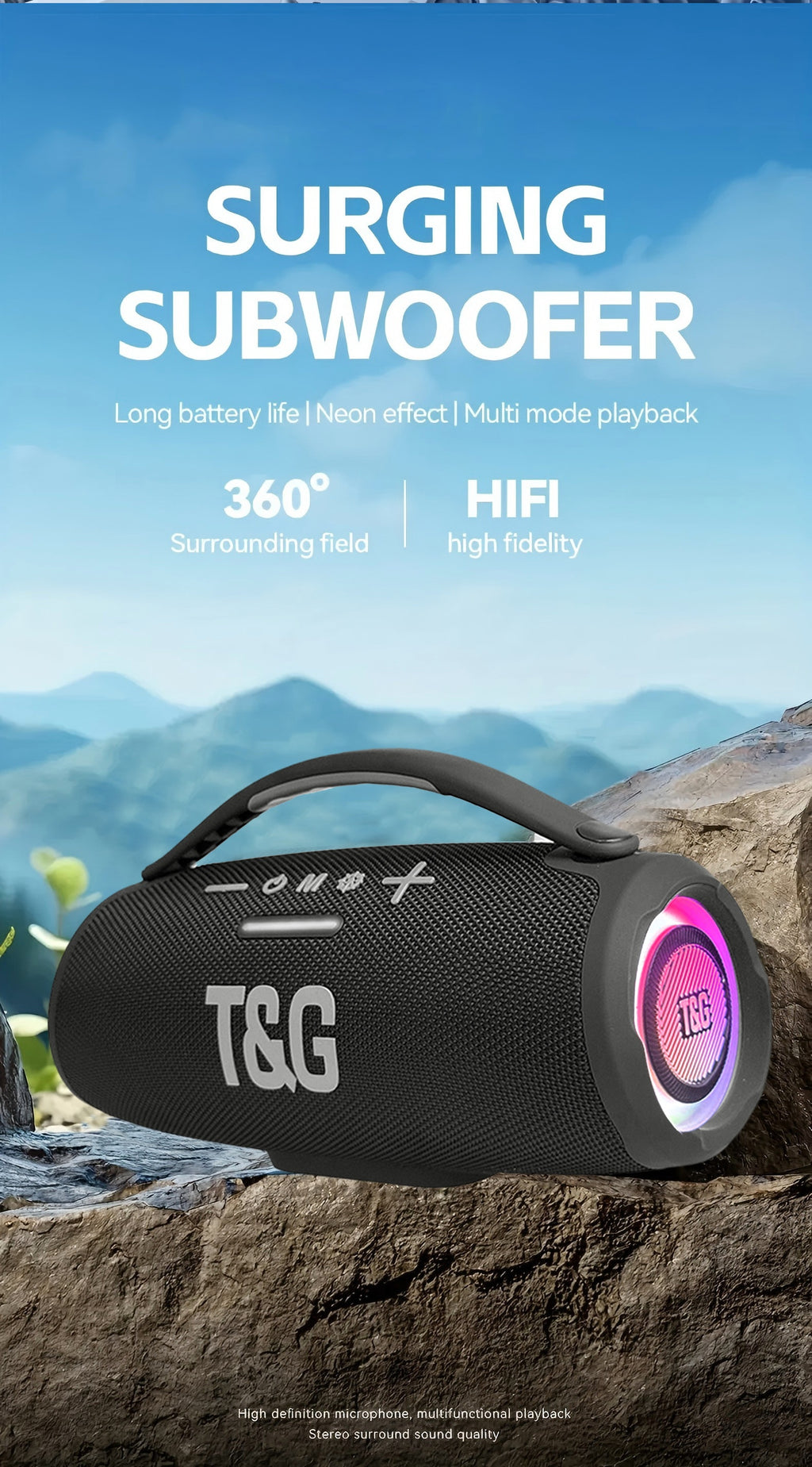 TG418 Wireless Speaker, Featuring Type-C, a 3000Mah Battery, And Compatibility with TF Cards, USB, And AUX. It Works with Mobile Devices, Tablets, And Computers, Delivering Loud Sound with LED Lights And Flashing Effects, Equipped with EQ Settings