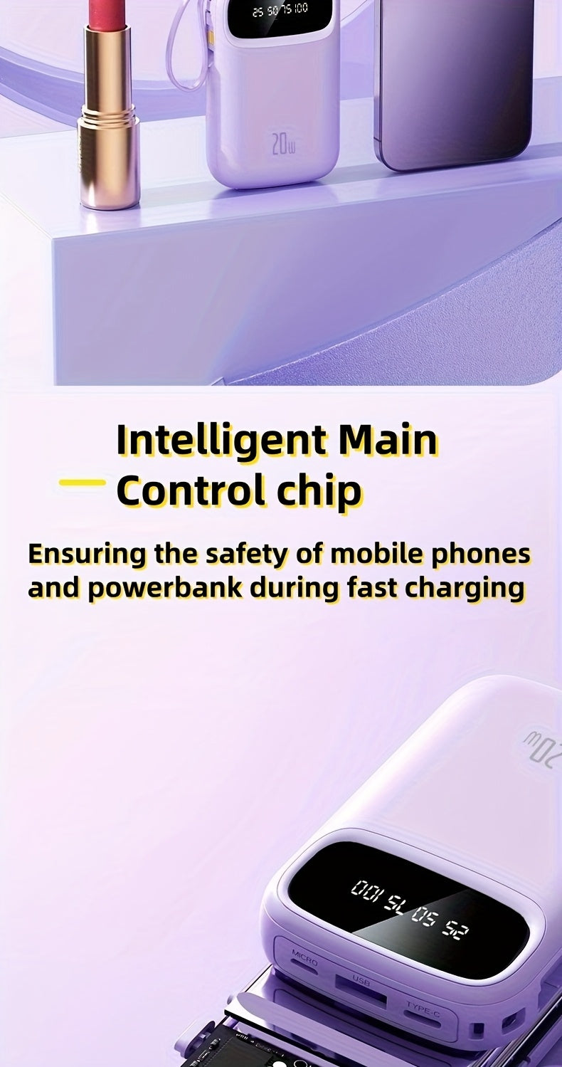 10000mAh Pocket Size Mini Cute 5W Slow Charging/15W Fast Charging/22.5W Super Fast Charging Portable Cartoon Power Bank, Small Size Large Capacity High Appearance, Built-with 3 Cables, High-Speed Rechargeable Battery, Travel Must Have, for iPhone
