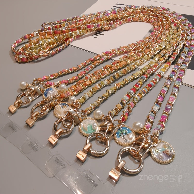 2026 New Model, Long Strap for Carrying Mobile Phone, Metal Chain with Painted Fabric Strap, Fashionable for Ladies, Suitable for Outdoor Shopping and General Use