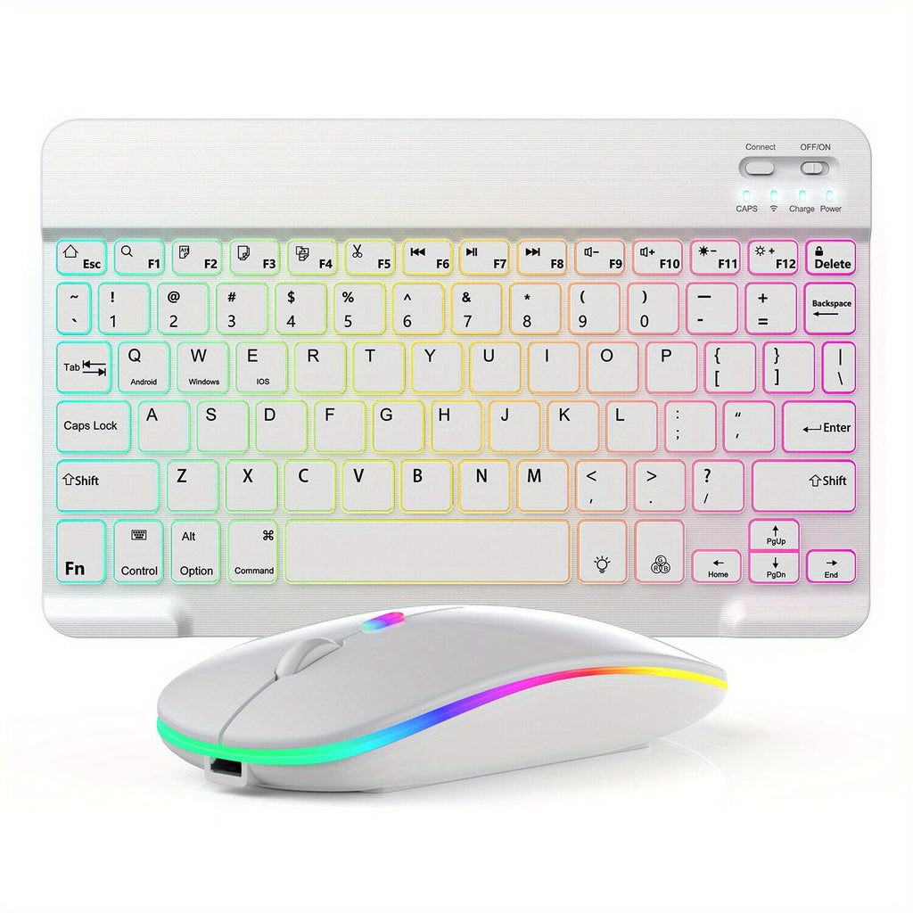 10-Inch Wireless RGB Backlit Gaming Keyboard and Mouse Set, Portable Keyboard Mouse and Mouse Pad Combo for PC iOS Android Tablets and Computers