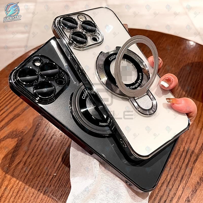 [Magnetic Phone Case] Phone Case: Magnetic Phone Case With U-Shield Stand For IPhone 17/17 Air/17 Pro/17 Pro Max/16/15/14/13/12/11 Plus/Pro/Pro Max, Electroplated PC Full Coverage Shockproof Protective Case, Transparent Back Design, Lens Protector Include