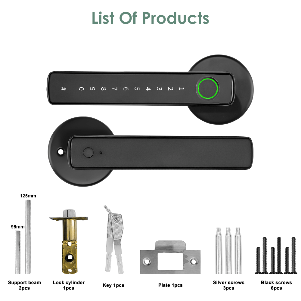 Graffiti Smart 4-in-1 Door Lock with Fingerprint/Password/Key/APP Unlock, Heavy-Duty Aluminum Alloy, Compatible for Left/Right Hand Doors, Compatible for Apartment & Hotel Doors, Door Handle Lock,