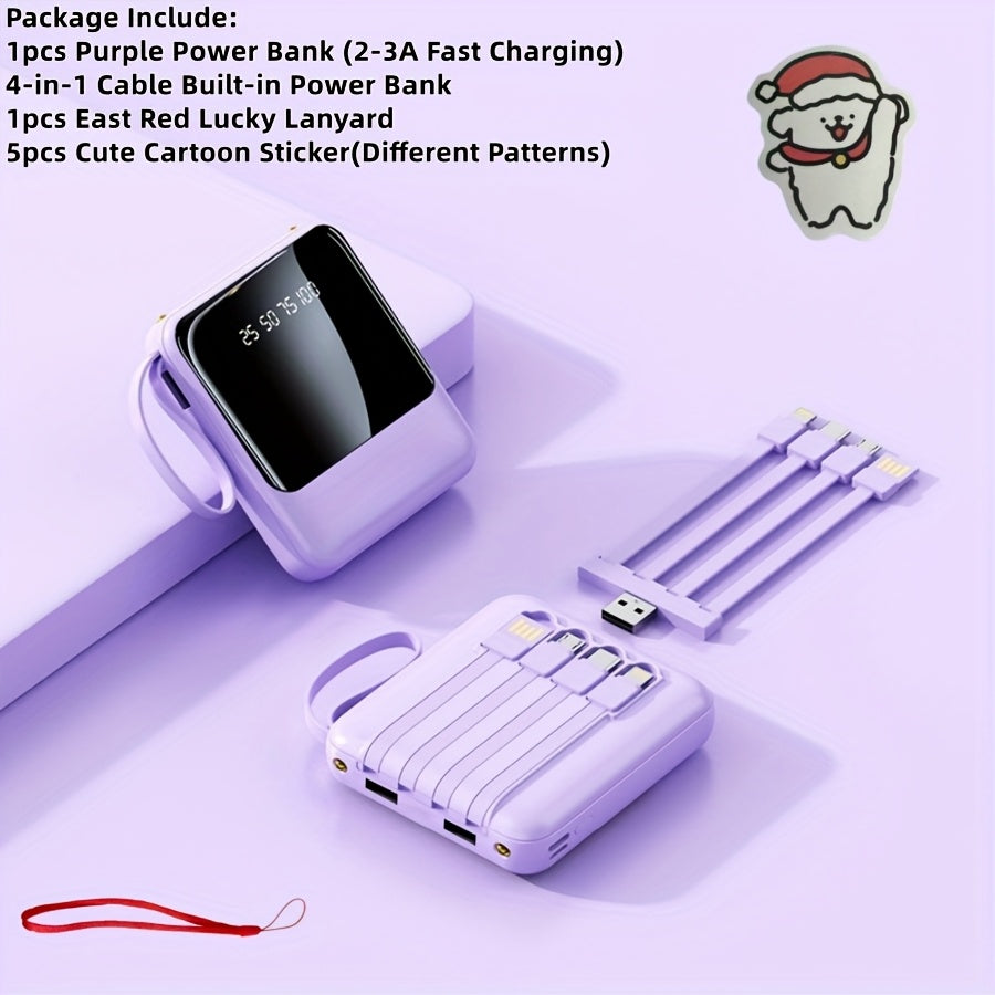 10000mAh This Mini Portable Power Bank Features A With A Built-in 4-in-1 Multifunction Cable. Supporting 5W Slow Charging/15W Fast Charging/22.5W Super Fast Charging, Perfect For Travel Business Keeping Your Devices Powered Anytime