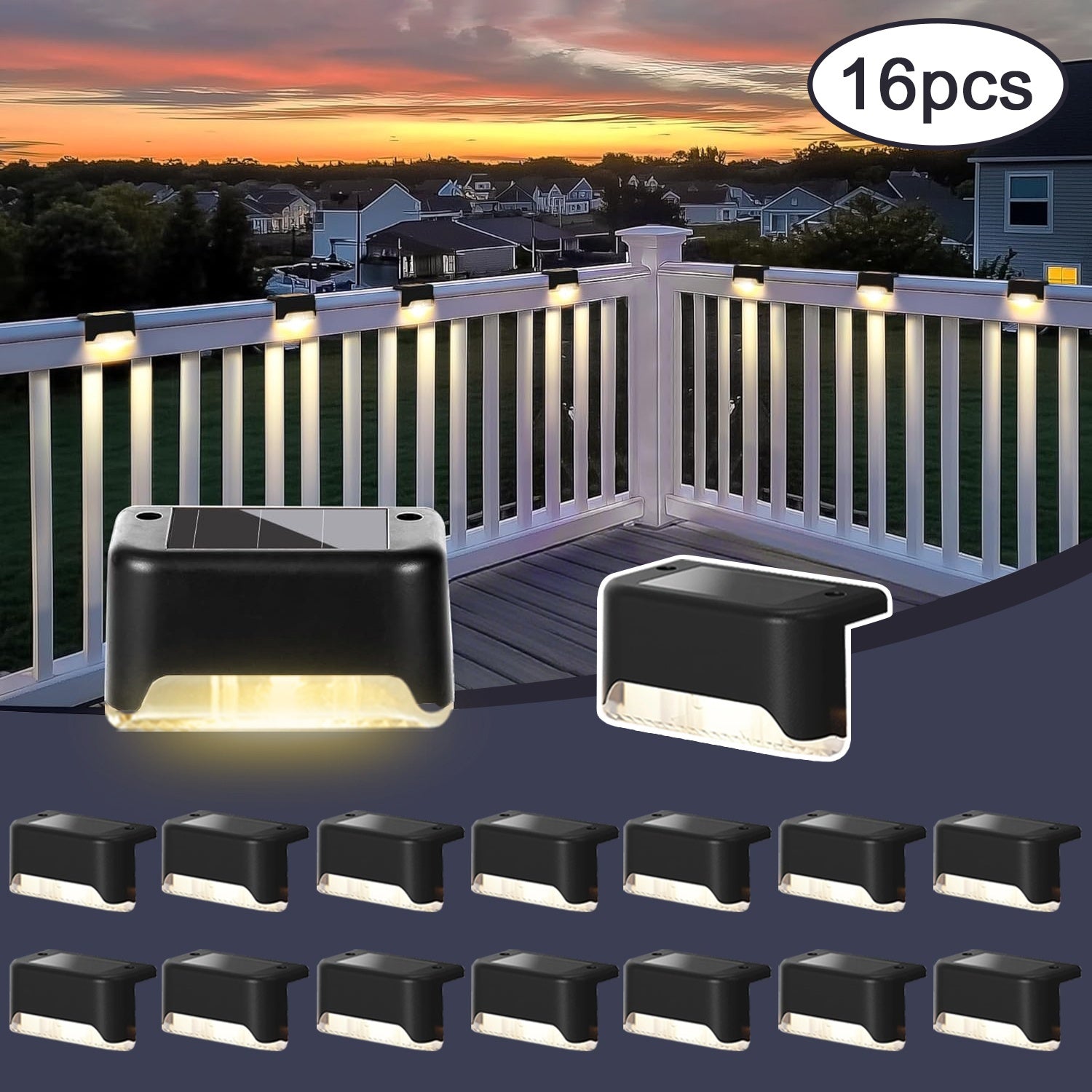 [Solar LED Roof Lights] Solar Deck Light 32pack/16pack/8pack Solar LED Roof Lights, Automatic Switch on and Off, 12-hour Lighting of Outdoor Stairs, 800mAh Fences and Passages, Warm White Light, Easy to Install, Very Suitable for Commercial Spaces Such as