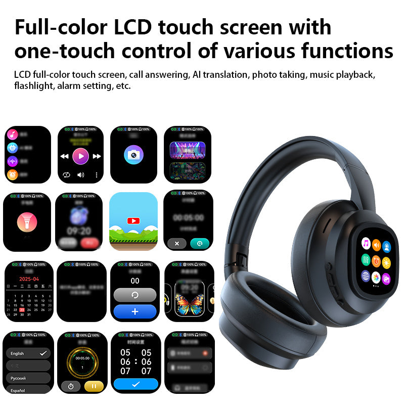 New Hybrid Active Noise-cancelling Headphones(with Touchscreen), Intelligent AI Translation, Remote Control Photography, Wireless Headphones with Microphone, Soft Ear Pads, Multiple EQ Bass, Comfortable Fit Ear Cups, Suitable for Tablets