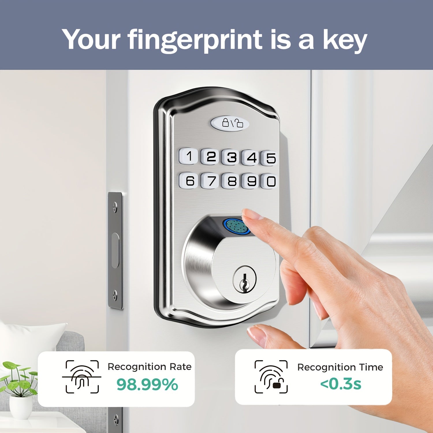 Keypad Door Lock, Smart Keyless Entry Door Lock Series, Biometric Fingerprint, Phone App Or Keypad Unlock, Deadbolt with Optional Handle Set, Auto-Lock Security Hardware for Front Door And Office, Heavy Duty Zinc Alloy