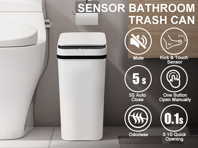 Automatic Bathroom Trash Can with Lid, 2pcs 2.8 Gallon Touchless Garbage Can, Small Motion Sensor Smart Trash Can, Slim Trash Bin for Bedroom, Bathroom, Office, Living Room