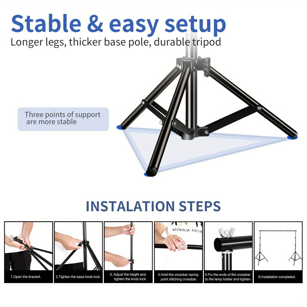SH Backdrop Stand 10x7ft(WxH) Photo Studio Adjustable Background Stand Support Kit With 4 Crossbars, 4 Clamps, Carry Bag