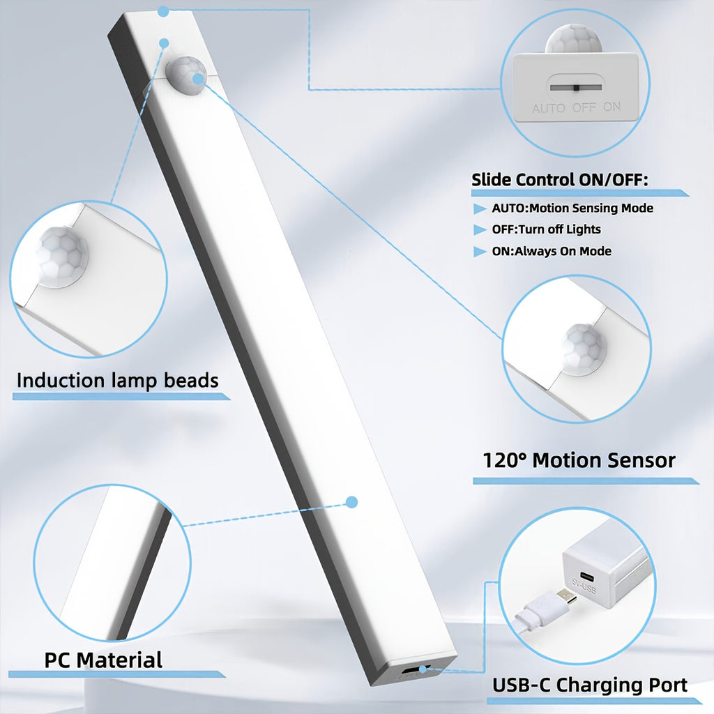 [USB Rechargeable Motion Lights] 6pcs Smart LED Motion Sensor Lights, LED Indoor Lighting Strips with USB Rechargeable Magnetic Night Lights, Sizes 3.94In/7.87In/11.81In, Detachable Cabinet Lights, Motion Sensors, Indoor Motion Lights, Stair Lighting, She