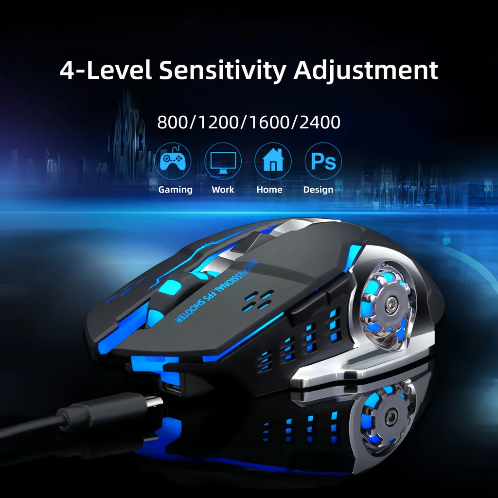 RGB Wireless Gaming Mouse - T-WOLF Rechargeable BT5.0 + 2.4G Dual-Mode Mouse, Silent 6-Button Full-Size Ergonomic Comfort for Extended Work & Gaming, Computer & Gaming Accessories, Cool RGB Desk Setup, Back to School Gift