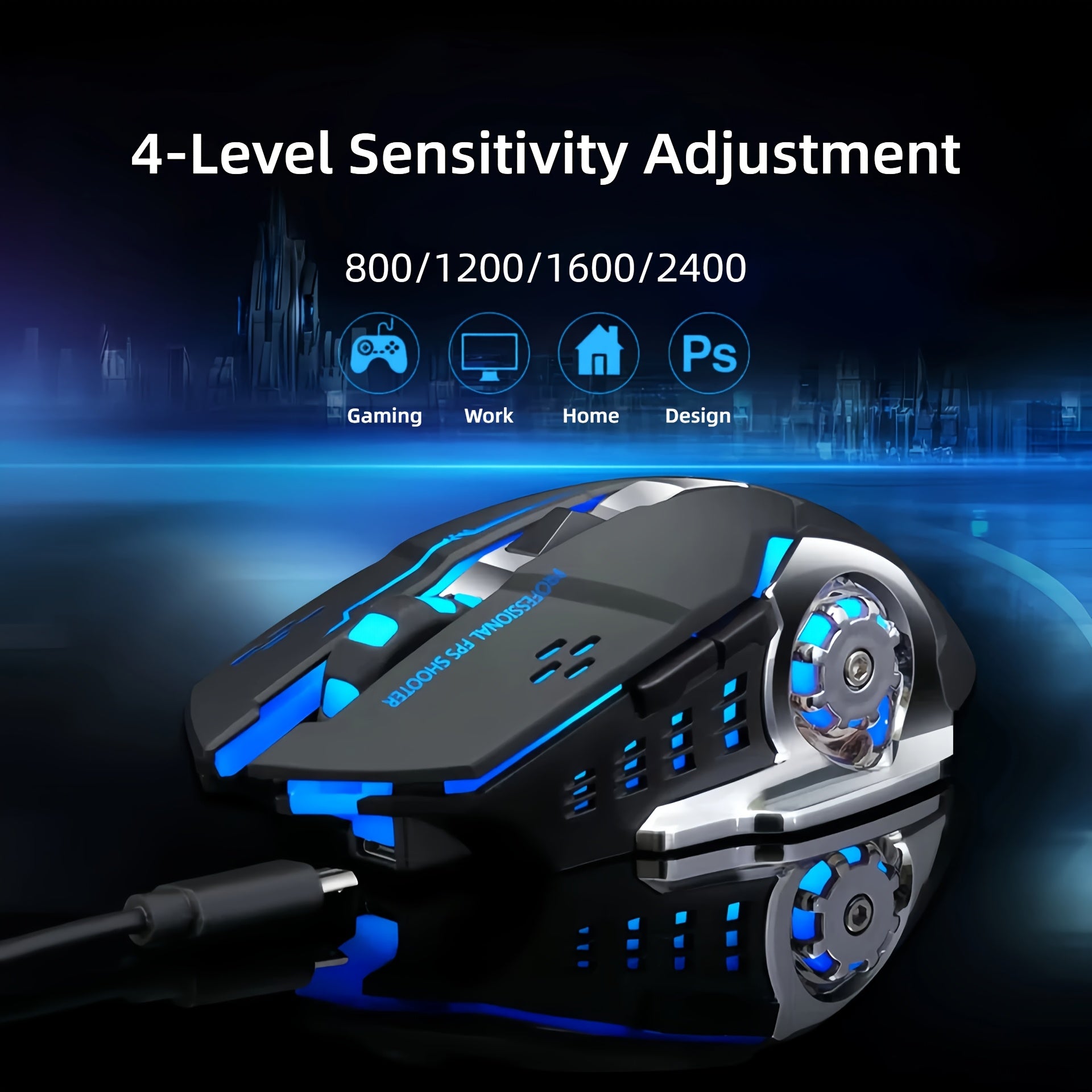 RGB Wireless Gaming Mouse - T-WOLF Rechargeable BT5.0 + 2.4G Dual-Mode Mouse, Silent 6-Button Full-Size Ergonomic Comfort for Extended Work & Gaming, Computer & Gaming Accessories, Cool RGB Desk Setup, Back to School Gift