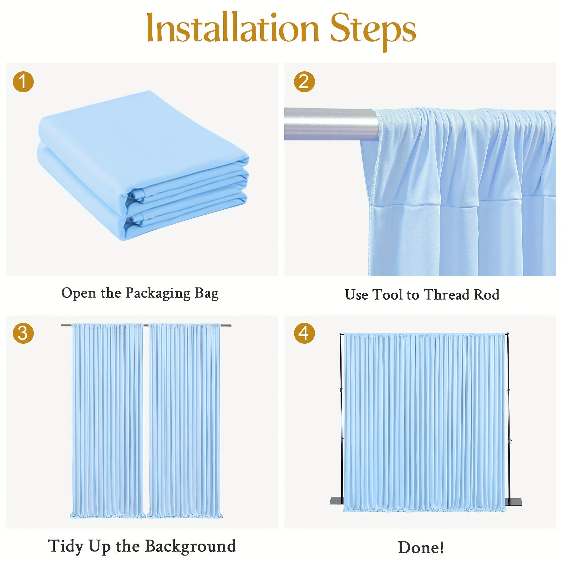 2pcs Of 10ft*10ft Elegant Polyester Spandex Photography Background Cloth, Banquet Decoration Curtains with Pole Bags, Soft And Smooth, Wear-resistant And Wrinkle-resistant, Suitable for Weddings, Birthdays, Banquets, Balls And Other Activities.