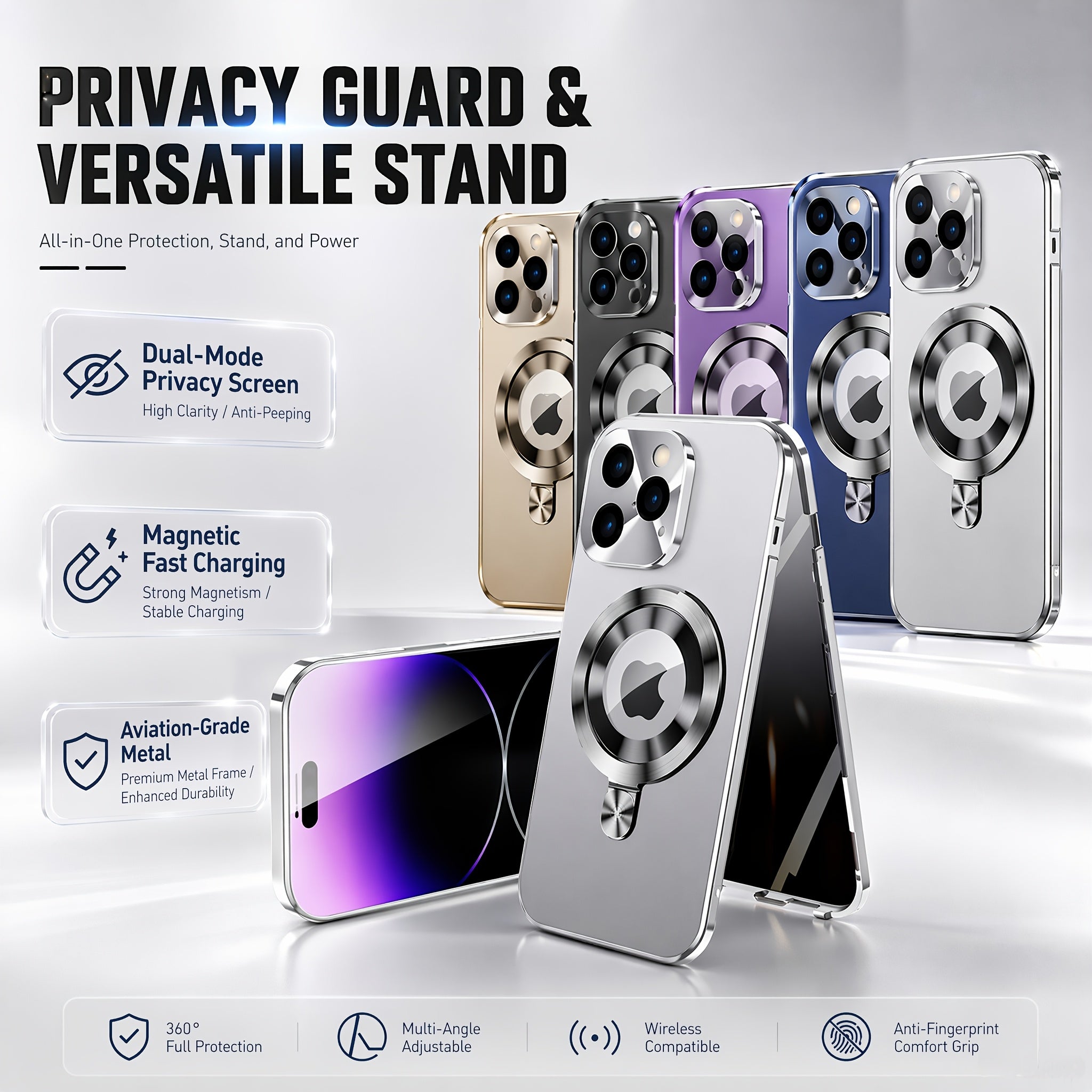 Phone Case: [Privacy Protection] Magnetic Phone Case with Anti-Spy Screen | Aerospace-Grade Metal Frame | Dual-Mode Privacy Display | Compatible with iPhone 16/15/14/13/12 Pro Max Series