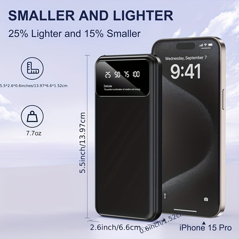 20000mah Large Capacity Mobile Power Supply, 5V2.1A Portable USB Charger, LED And Digital Display, For Ios/ Android Devices, 2xUSB Output, Type-c/ Micro Input, Safe And Stable Polymer Lithium Battery