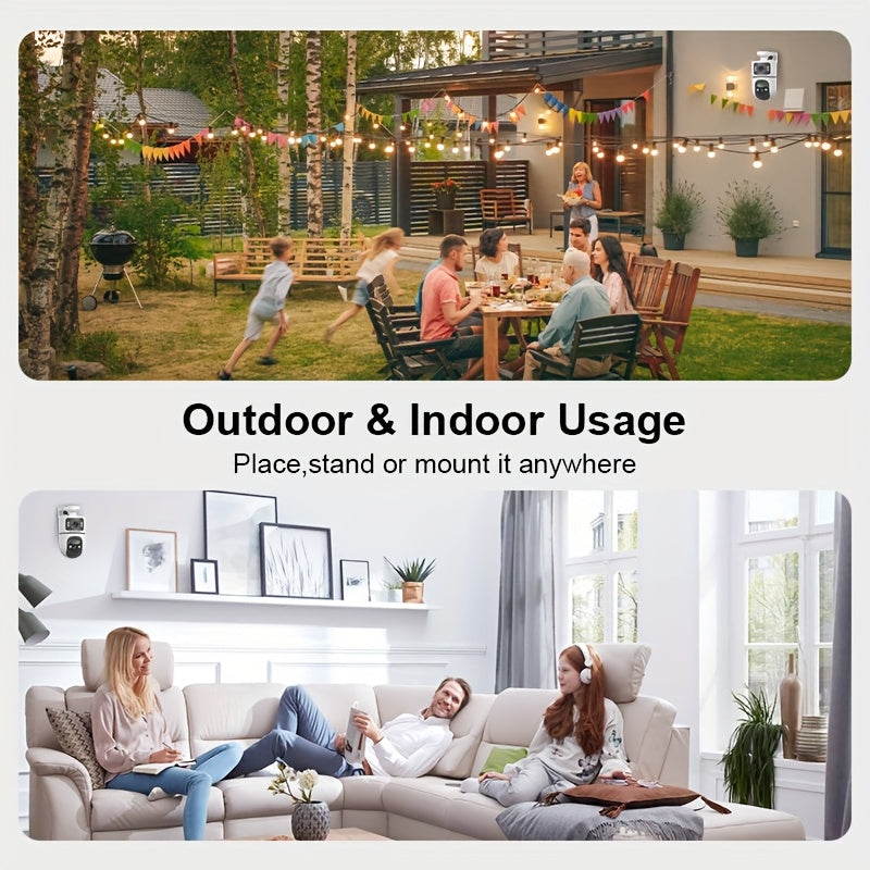 2.4G&5GHz Wireless WiFi, 4K Outdoor with Dual Lenses Security Camera, Rain-proofRotating, Night Vision, Dynamic Detection, Two-Way Call, Wifi Connectivity - Imagery & Christmas Halloween Decorations, Thanksgiving Day Gift, Cameras for Home Security.