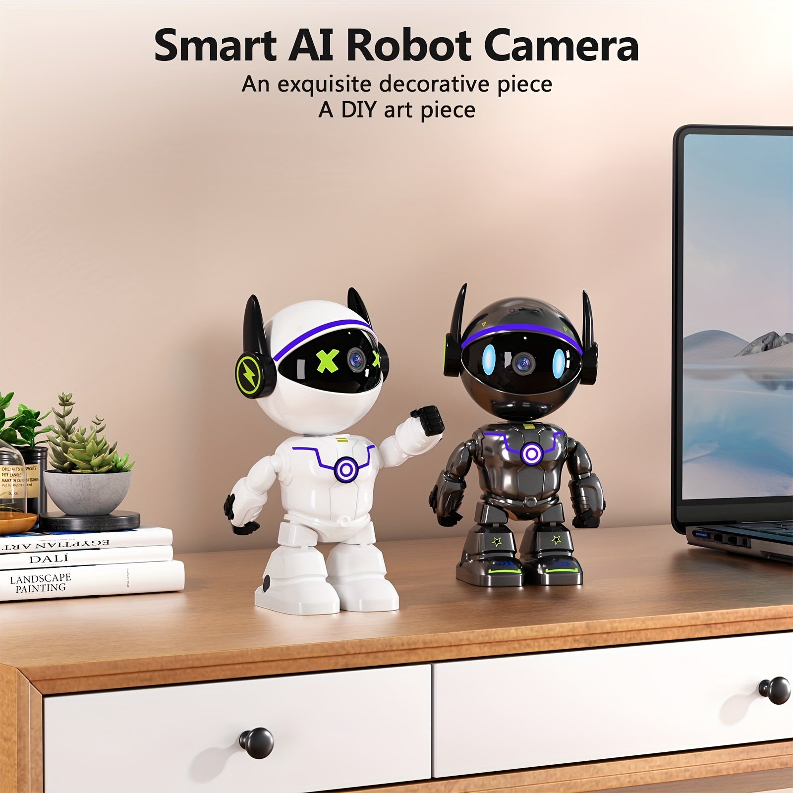 Indoor Security Camera, Pets & Baby Camera Monitor, 4MP QHD, 360° Panoramic Night Vision, 2-Way Audio, Motion Detection Alerts, 5G&2.4GHz WiFi Robot Camera, Alexa Compatible, Pet Camera Indoor With Phone App, Dog Cat Camera, Without Battery