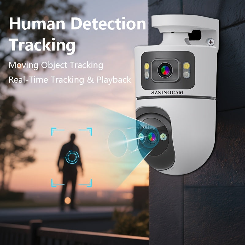 2.4G&5GHz Wireless WiFi, 4K Outdoor with Dual Lenses Security Camera, Rain-proofRotating, Night Vision, Dynamic Detection, Two-Way Call, Wifi Connectivity - Imagery & Christmas Halloween Decorations, Thanksgiving Day Gift, Cameras for Home Security.