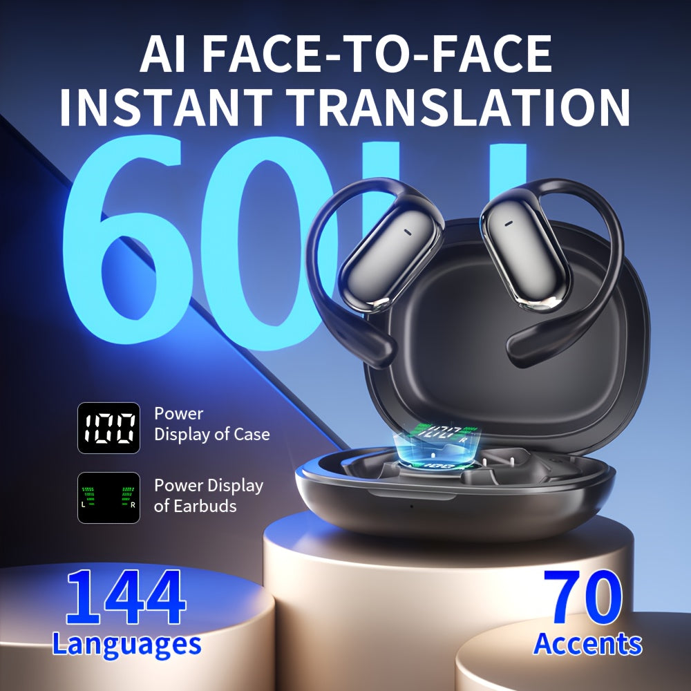 AITruly Open AI Wireless Earphones (Bluetooth 5.4 TWS) Experience 360° Ambient Awareness & All-day Comfort. AI Translation: Real-time 144 Languages/70 Accents. Secure Open-ear Fit for Travel/fitness. Advanced ENC Delivers Crystal Calls +