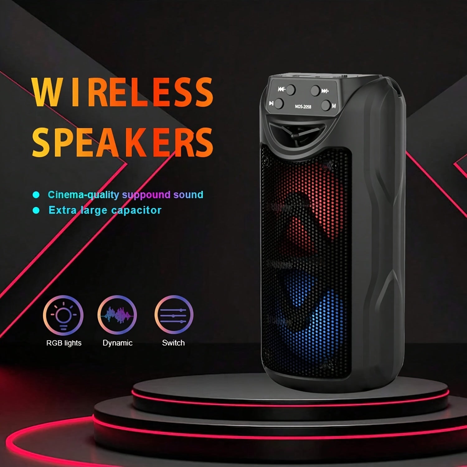 MOS-2058 Wireless Portable Speaker Outdoor Speaker with LED Ambient Lighting Stereo Dual Speaker System Ideal for Bedrooms/Living Rooms/Parties/Outdoor Camping