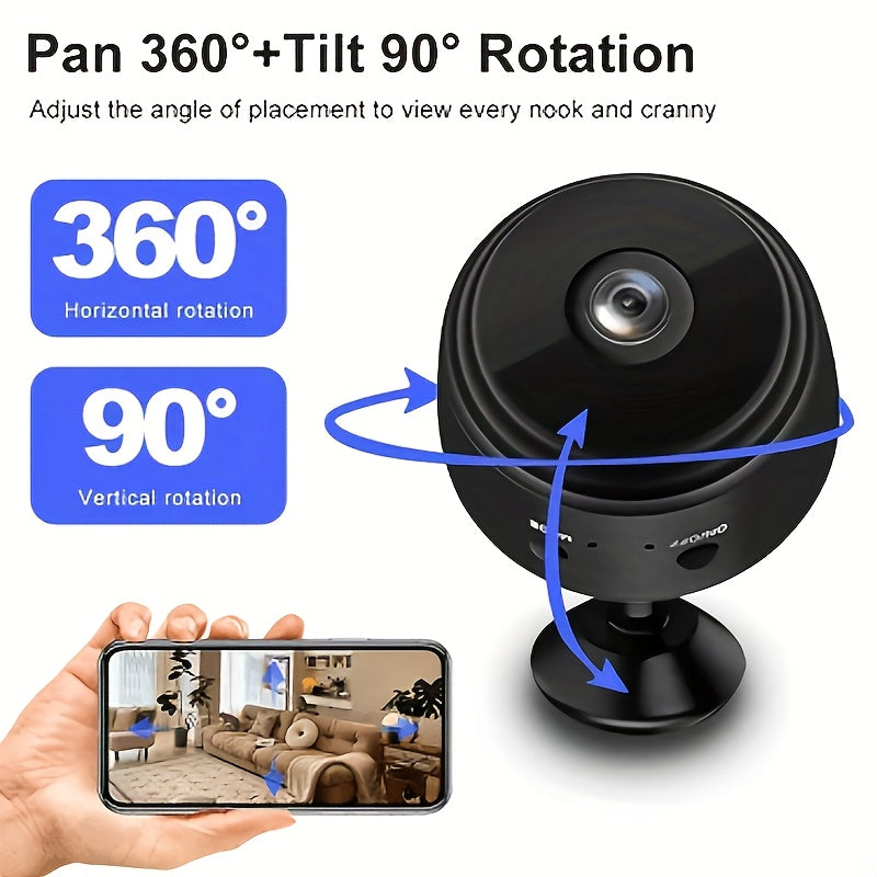 4pcs Wireless Surveillance Camera A9 with 150° Adjustable Rotation & Wide-Angle Lens - Night Vision & Motion Detection 2.4GHz WiFi APP Control Smart Security Camera for Home/Office/Pet/Baby Car Monitoring, Indoor Mini Compact Camera, Cloud/SD Storage