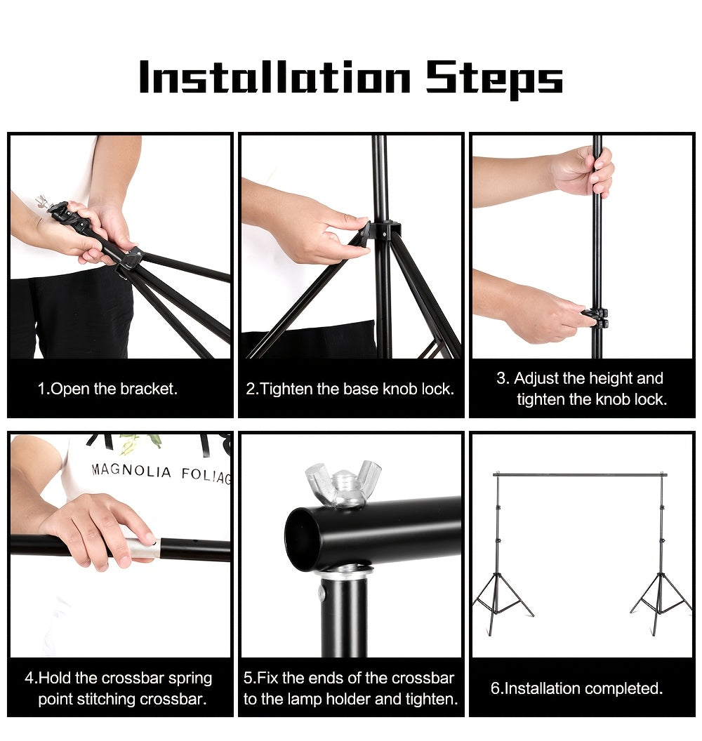 SH Backdrop Stand 10x7ft(WxH) Photo Studio Adjustable Background Stand Support Kit With 4 Crossbars, 4 Clamps, Carry Bag