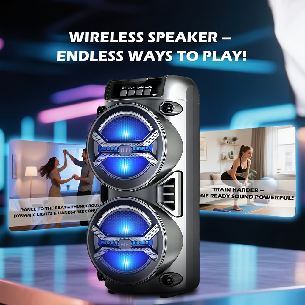 8000FM Subwoofer Outdoor Bluetooth Speaker, Portable Wireless Speaker, Built-in Rechargeable Battery, Dual Bass Drivers for Powerful Deep Bass Stereo, Supports Bluetooth/TWS/USB/AUX/TF Playback, High-volume Party Sound, Suitable for Indoor Dances