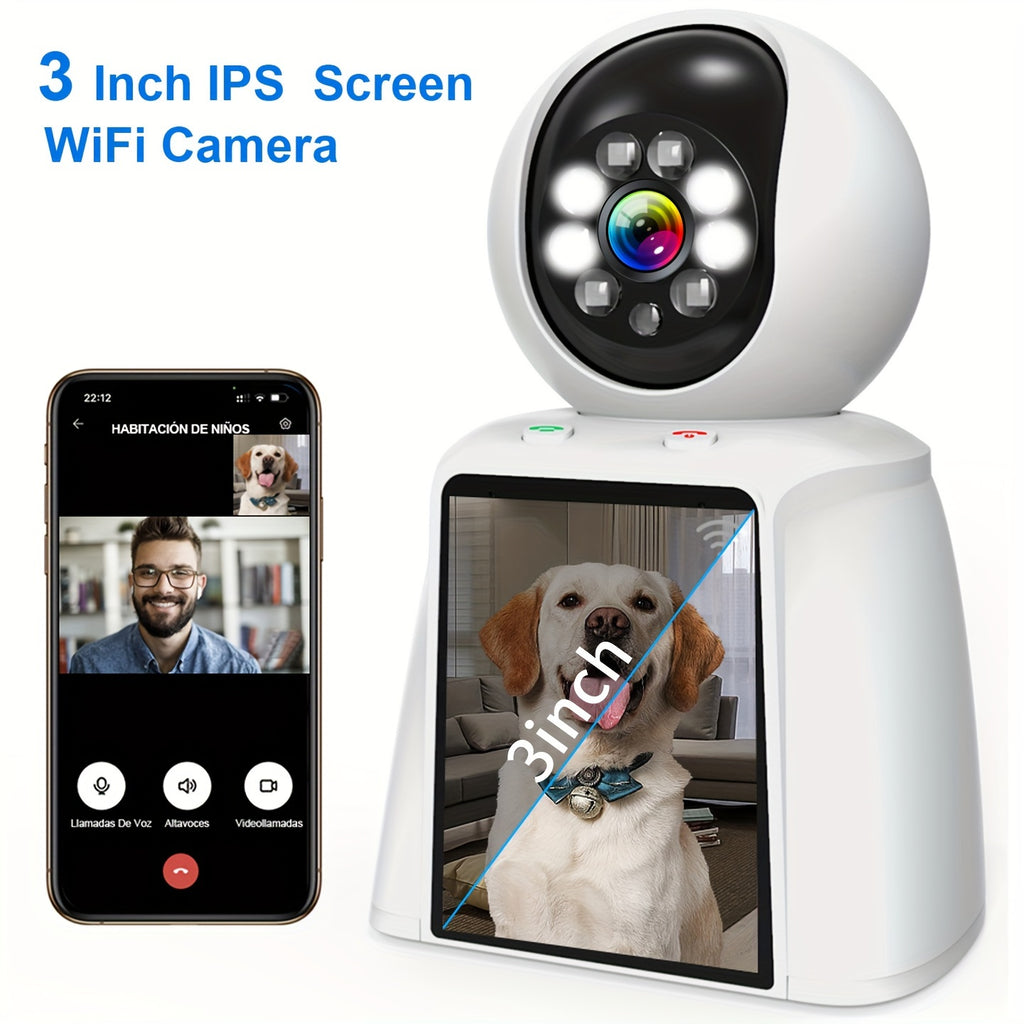 3 Inch Screen Pet Camera Smart Home Video Calling, Baby Kids Monitor Cameras WiFi for Home Security Indoor, Cat Dog Camara De Segurida Smartphone 2 Way Talk, 24/7 Recording, Motion Sensor Detection with Speaker