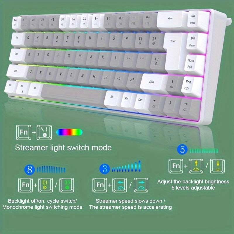 Hot Selling, 68 Key RGB Luminous Wired Gaming Keyboard]Mechanical Feel Keyboard for Gaming And Office, Film Switch Keycap Design, Wired Tpckey And Wire Separation Design.(K701)