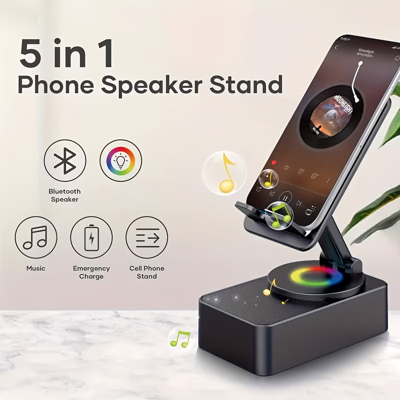 3 in 1 Phone Holder with Wireless Speaker, Phones Induction Speaker Amplifier, Phone Speakers Stand, High Capacity Battery for Emergency Rechargeable, Foldable for Tablet Iphone Android