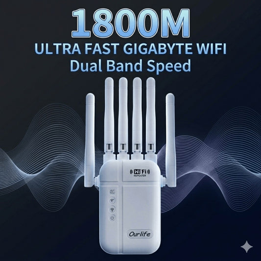 2026 New WiFi Booster, 1800Mbps, Suitable for Home 10000 Square Feet and 50 Devices Signal Enhancement, WiFi Signal Booster One Click Setting, Signal Amplifier with Ethernet Port, 6 Antennas for 360 ° Full Coverage