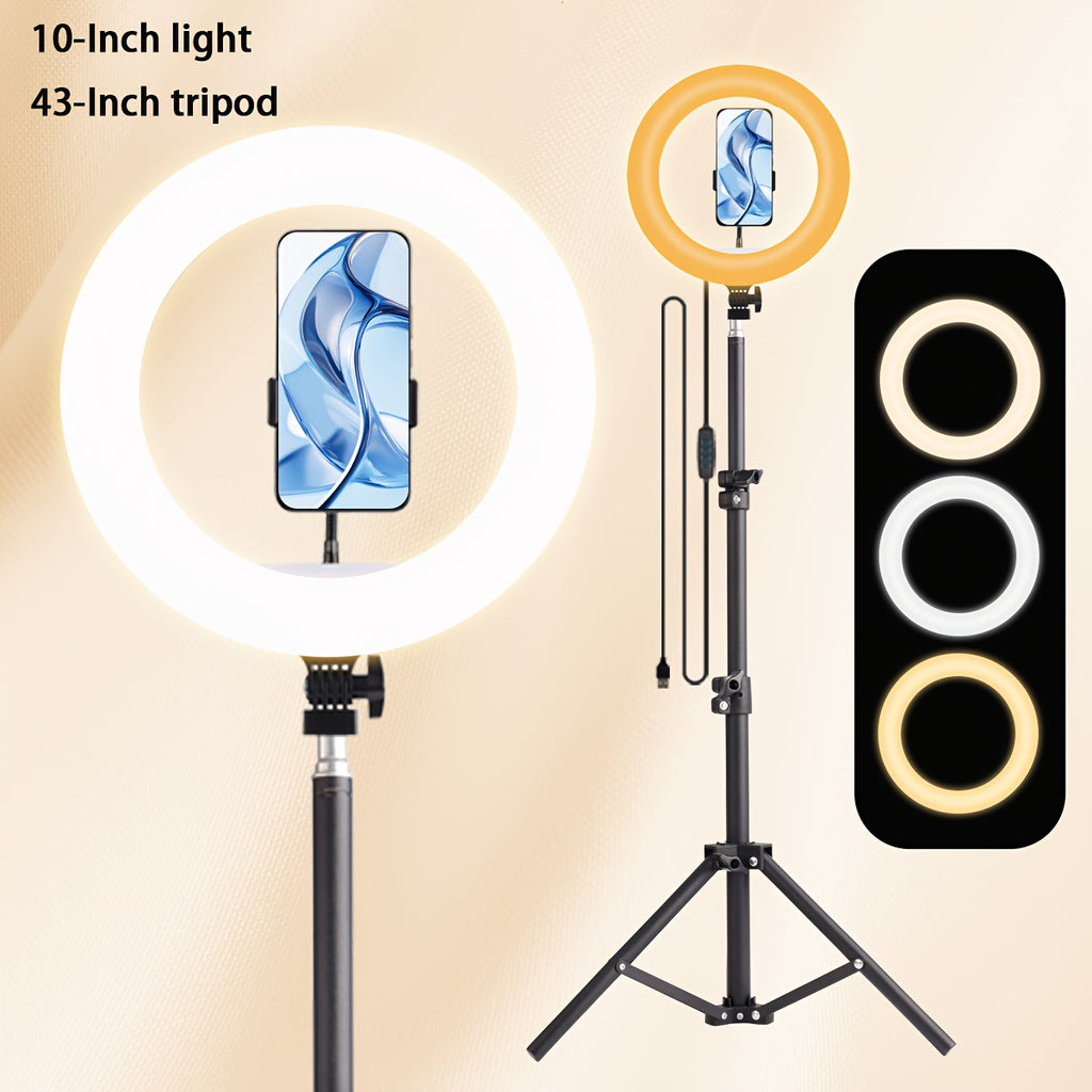[ZOMEI] 10/12-Inch LED Selfie Ring Light, Compatible with Dual Phone Clips/Adjustable Bracket - 3 Color Modes, 12 Brightness Levels, USB Powered, Phone Stand/Ring-shaped Fill Light- Ideal for Makeup, Photography & Video, Selfie Stick for Phone