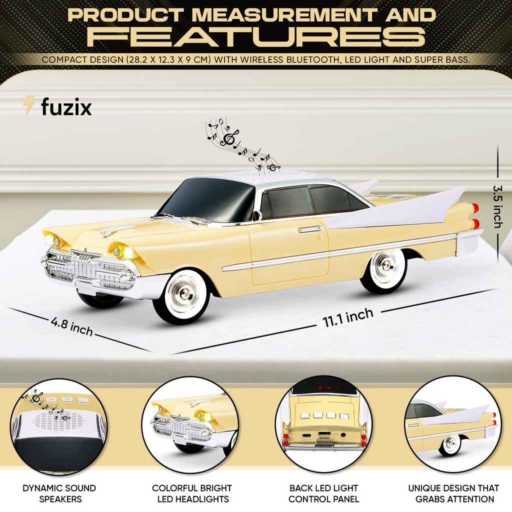 Fuzix WS-1965 Car Bluetooth Portable Speaker, Retro Car-Style Wireless Stereo Speaker with LED Headlights and Taillights, AUX/USB/TF/FM Radio Playback, Rechargeable Battery, High-Power Clear Sound, Multiple Playback Modes, Perfect Festival Gift, Ideal for