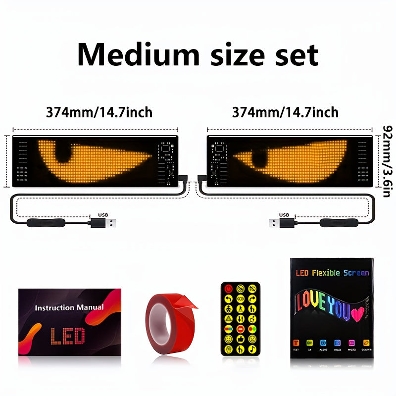 2pcs Programmable LED Sign, Controlled By Remote Control And Mobile Phone APP, with Synchronized Flashing Demon Eyes And Scrolling Text Display, Powered By USB, Suitable for Car Accessories, Parties, Gatherings, Store Signboards, Concert Support, And