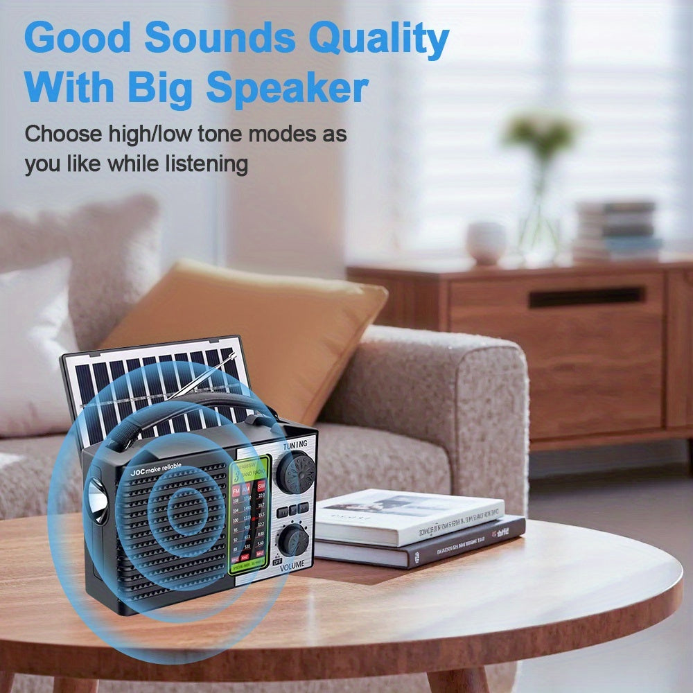 2026 New 5-in-1 Emergency Radio with Dual Speaker System, MP3/USB/TF Card Player, FM/AM/VHF/SW Bands,, 180° Foldable Solar Panel & Flashlight - Portable for camping,, Power Outages (/)