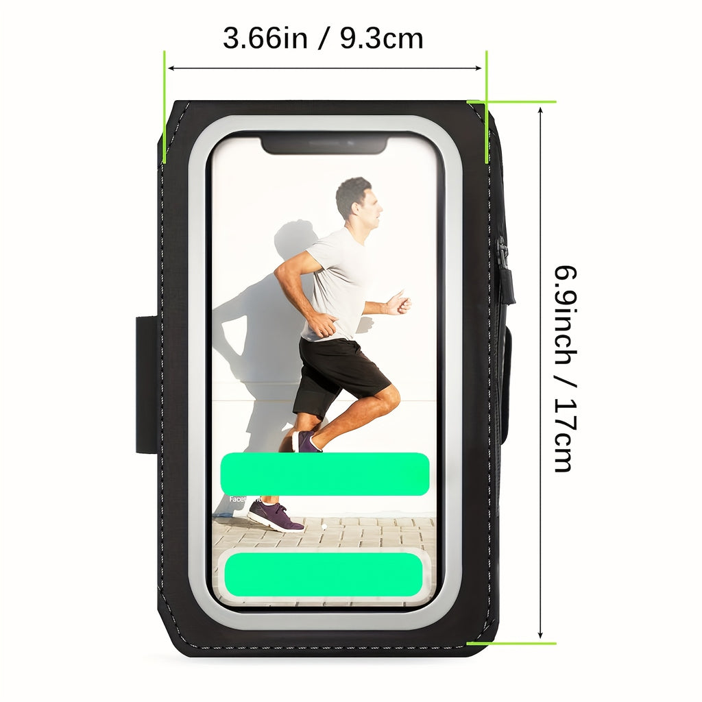 Running Armband, Running Smartphone Case, Smartphone Armband, Compatible with Face Authentication, Touch Control, Adjustable, Waterproof, Sweatproof, Lightweight, Storage for Small Items