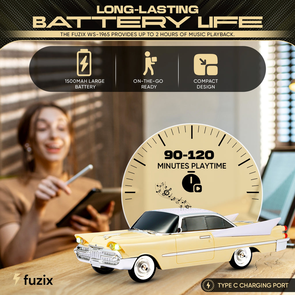 Fuzix WS-1965 Car Bluetooth Portable Speaker, Retro Car-Style Wireless Stereo Speaker with LED Headlights and Taillights, AUX/USB/TF/FM Radio Playback, Rechargeable Battery, High-Power Clear Sound, Multiple Playback Modes, Perfect Festival Gift, Ideal for