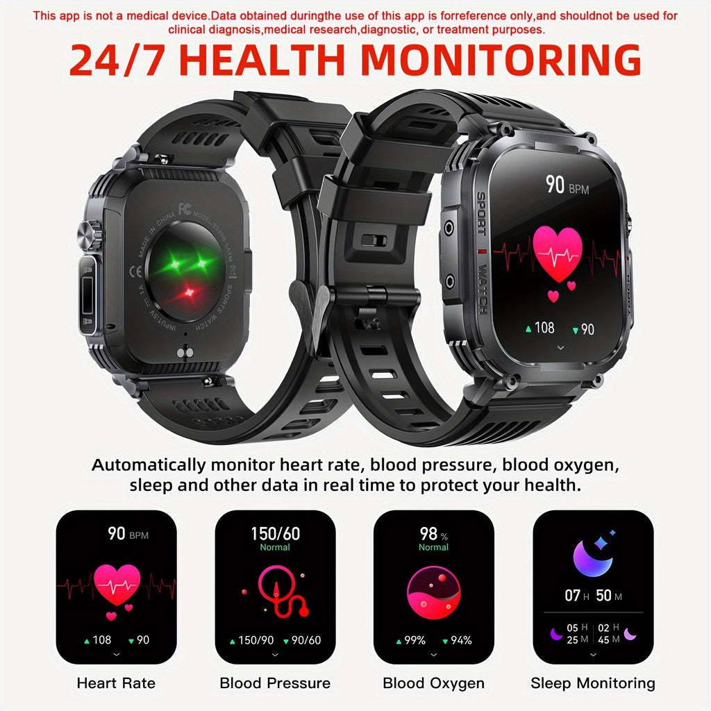 [Gifts for Camping] Smart Watch, Fitness Watch for Men - Activity Tracker with Sleep Monitor, Pedometer, Calories & 100+ Sport Modes - Outdoor Waterproof Rugged Smartwatch with Flashlight & Compass, Smart Watch for iPhone Compatible, Gifts for Camping Hik