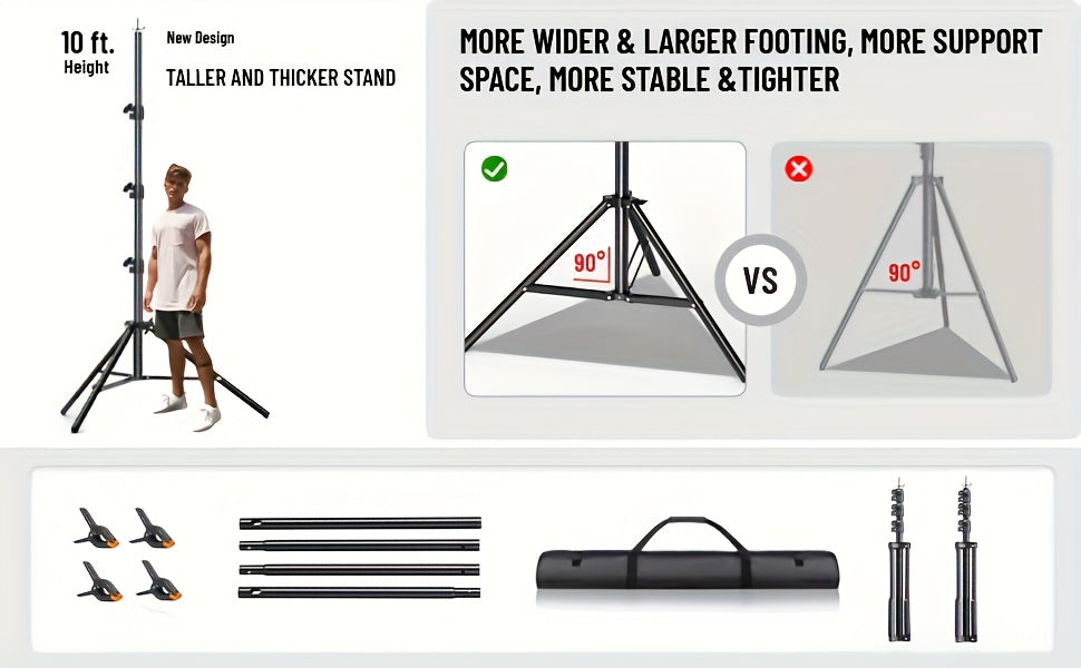 10X10 Ft/8.5X10 FT Heavy Duty Backdrop Stand Kit: Complete with 2 Adjustable Support Stands, 4 Crossbars, 4 Clamps. Ideal for Photography And Video Studios And Party Decor Needs