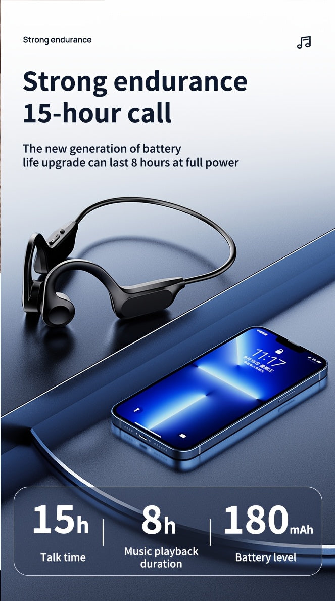 Menzluio Open Sports Headphones with Microphone, Sports Headphones with A Long Battery Life Of 15 Hours True Wireless Headphones, Suitable for Running, Exercising, Cycling